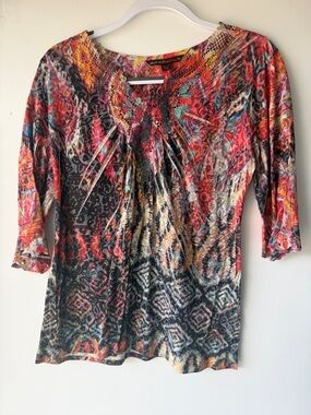 Sienna Rose Multicolor Printed Scoop Neck Long Sleeve Top